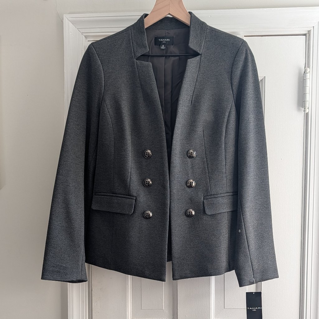 Nwt! Tahari Asl Gray Double Breasted Blazer